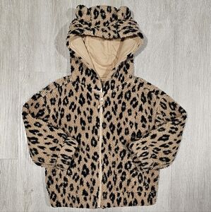 Carter's Toddler Girl Fuzzy Leopard Print Hooded Zip-Up Jacket With Pockets - 3T